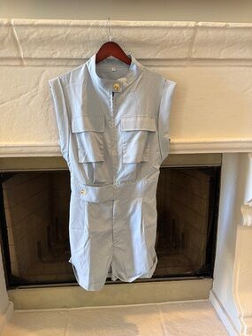 Light Blue Sleeveless Utility Romper